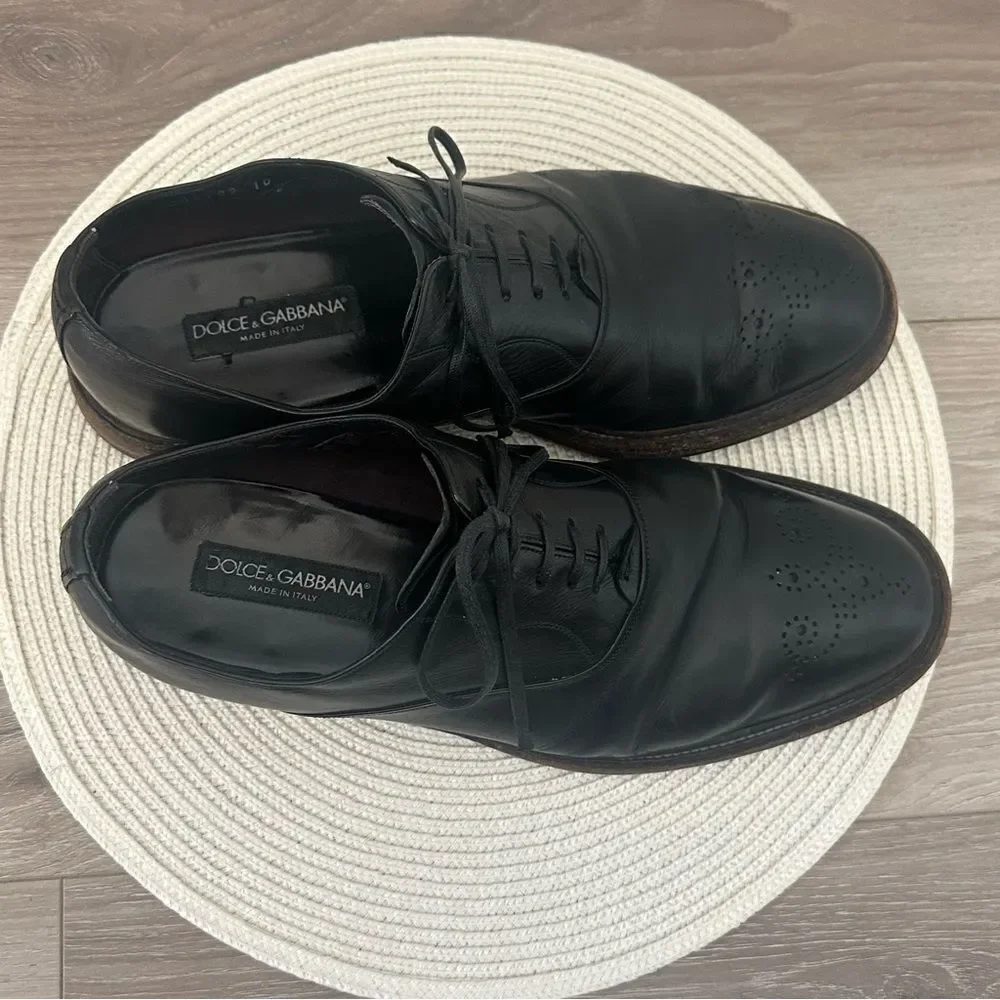 DOLCE & GABBANA Mens Lace Up Black Leather Loafer Dress Shoes Size 10 Old‎ Money